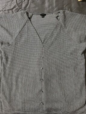 Ann Taylor Black and White Gingham Button-Front Top